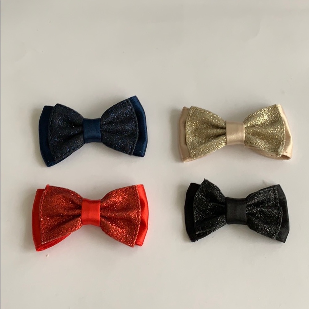 Navy, red, soft gold, black glitter bow hair clip